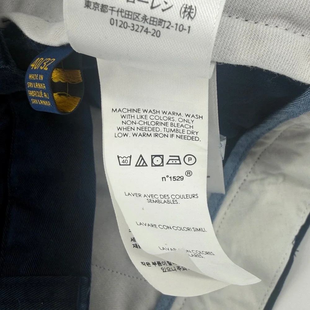 Polo Ralph Lauren Chinos Mens 40x32 Navy Blue Straight Leg Flat Front Cotton